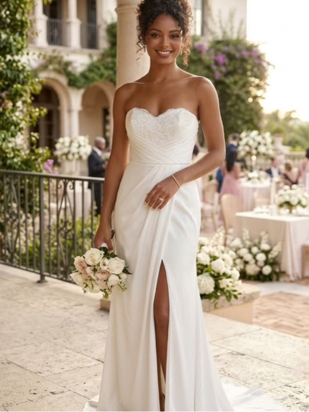 New Lulus Strapless Fitted White Evening Gown with Front Slit Sz Small